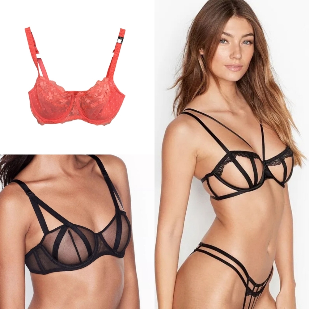 SET of 3 Victoria's Secret Very Sexy Strappy Balconet / Dream Angels Sheer Bra